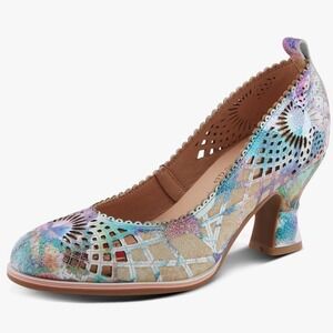 NWOT Spring Step LArtiste Adoravel Multi Color Floral Laser Cut Leather Pumps 35
